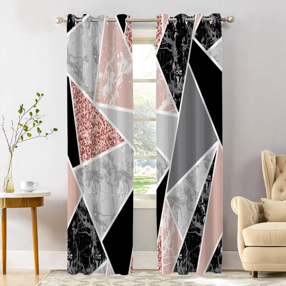 Indigo Ethnic Striped Blackout Window Curtains, Grunge Thermal Insulated Curtains Grommet Top Window Drapes for Living Room, Bedroom 26"W x 54"L (Pack of 2)