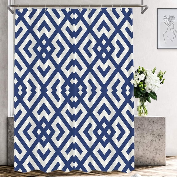 Indigo Ethnic Trellis Diamond Pattern Decorative Shower Curtain, Oriental Bathroom Décor Polyester Fiber Waterproof with Plastic Rings for Shower Stall Bathtubs 36"W x 72"L (Pack of 1)