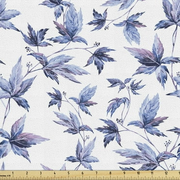 Ambesonne Indigo Fabric by the Yard Upholstery, Watercolored Tree Leaves, 2 Yards, Dark Blue Purple
