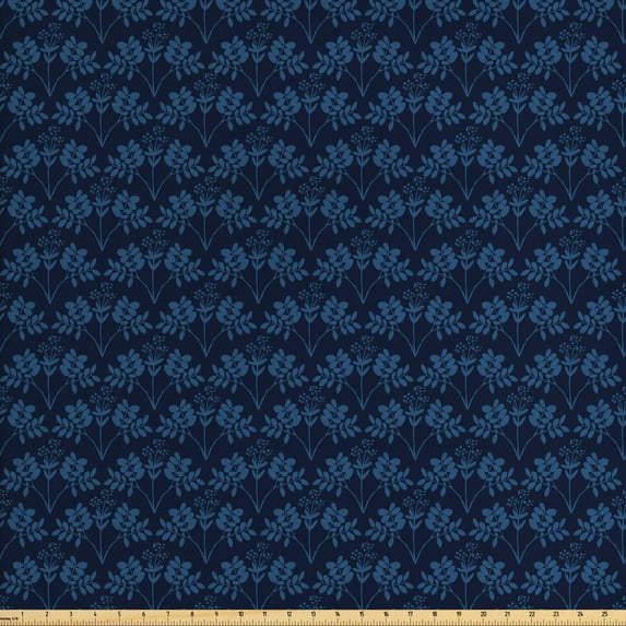Ambesonne Blue Fabric by the Yard Upholstery, Ocean Inspired Flowers, 5 Yards, Dark Blue Violet Blue