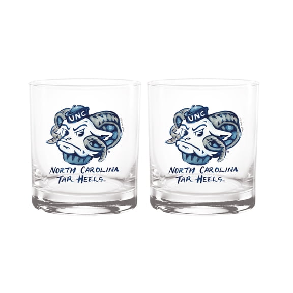 Indigo Falls North Carolina Tar Heels Laura Wilcox Mascot Rocks Glass Set of 2