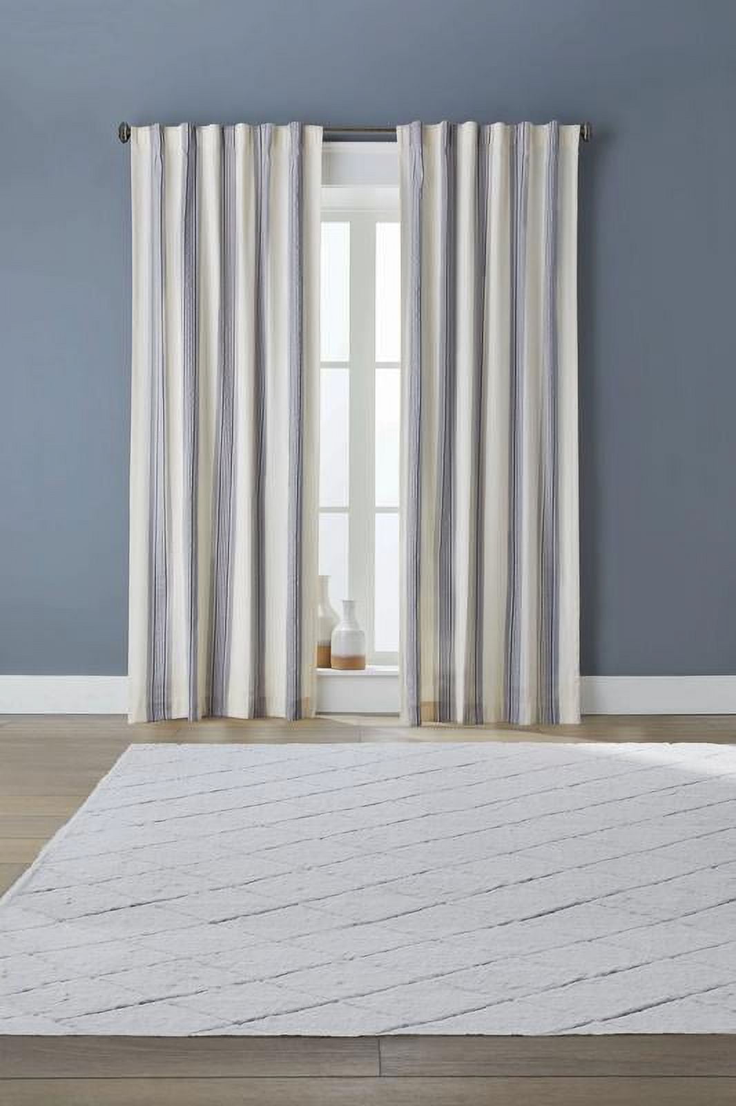 Indigo Farmhouse Stripe Light Filtering Curtain Panel, 50x95, 1 Pack