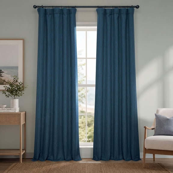 Half Price Drapes Indigo Faux Linen Room Darkening Curtains For Bedroom (1 Panel), 50W X 84L