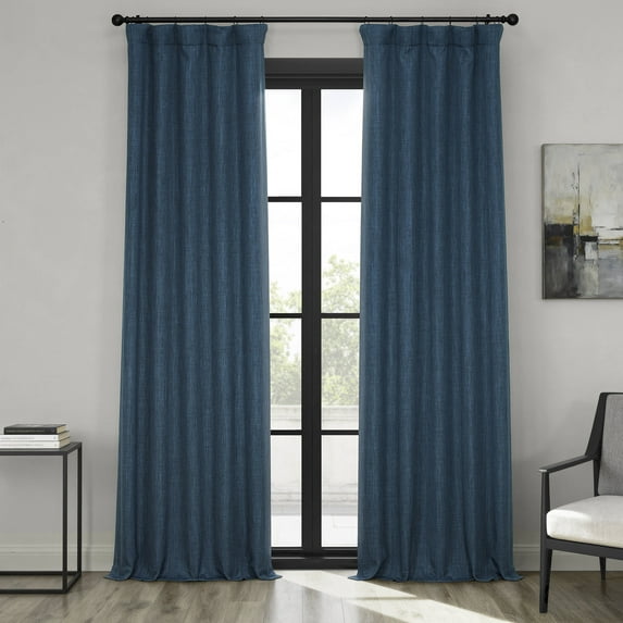 Indigo Faux Linen Room Darkening Curtain (1 Panel), Indigo, 50W X 96L