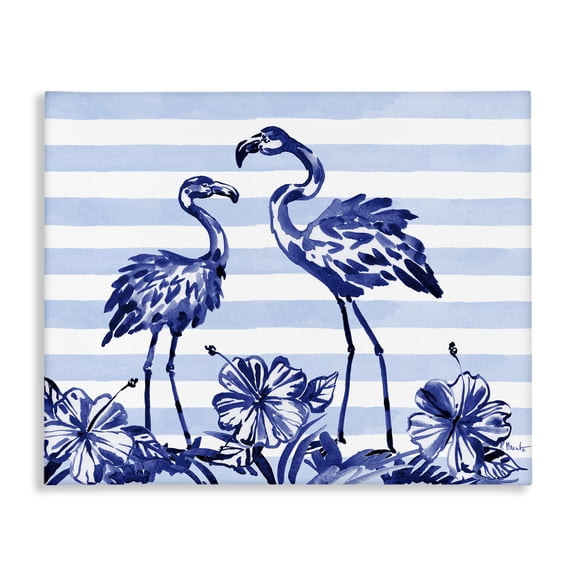 Stupell Industries Indigo Flamingos over Stripes Canvas Wall Art, design by Paul Brent, 16 x 20