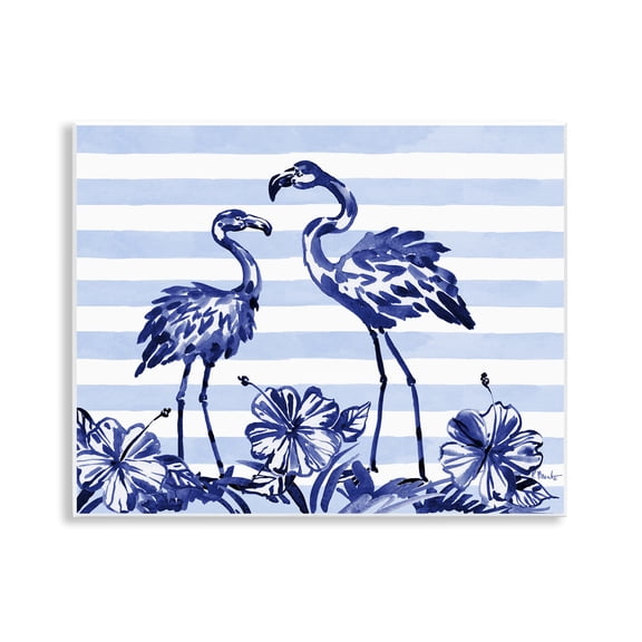 Stupell Industries Indigo Flamingos over Stripes Wall Plaque Art, design by Paul Brent, 11 x 14