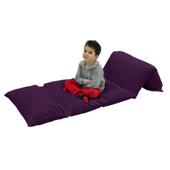 Indigo Floor Pillow Lounger Cover, Oriental Design with Floral Swirl Leaf Details Image Print, Nap Mat Printed Fabric Case for 5 Pillows, 88" x 27", Eggplant Purple, by Ambesonne