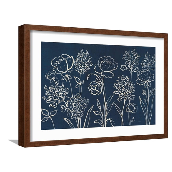 Art.com Indigo Floral I Art Print by Silvia Vassileva, Brown Frame Wall Art, 23" x 17"