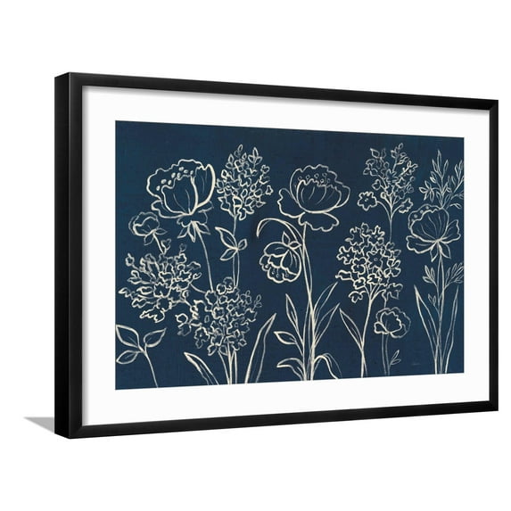 Art.com Indigo Floral I Art Print by Silvia Vassileva, Black Frame Wall Art, 29" x 21"