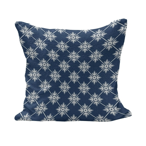 Indigo Fluffy Throw Pillow Cushion Cover, Greek House Tile Inspired Design with Floral Flower Leaf Details, Decorative Square Accent Pillow Case, 18" x 18", Navy Blue and White, by Ambesonne