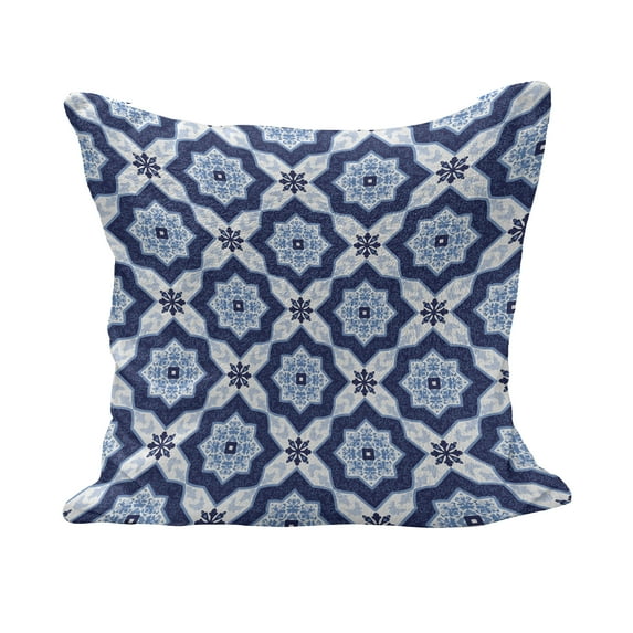 Indigo Fluffy Throw Pillow Cushion Cover, Oriental Moroccan Tiles Like Image Floral Details, Decorative Square Accent Pillow Case, 16" x 16", Turquoise Dark Blue, by Ambesonne