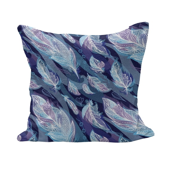 Indigo Fluffy Throw Pillow Cushion Cover, Paisley Design with Feathers and Wavy Floral Print, Decorative Square Accent Pillow Case, 26" x 26", Pale Blue Navy Blue, by Ambesonne