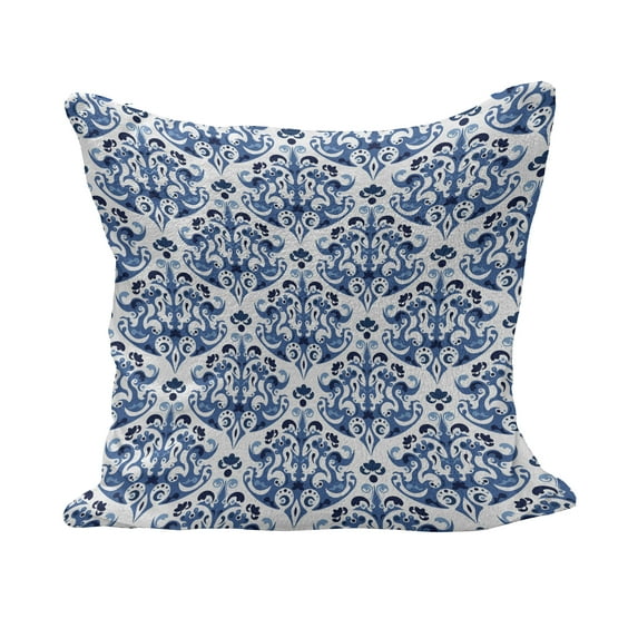 Indigo Fluffy Throw Pillow Cushion Cover, Victorian Style Floral Design Vintage Print, Decorative Square Accent Pillow Case, 20" x 20", Petrol Blue Turquoise, by Ambesonne