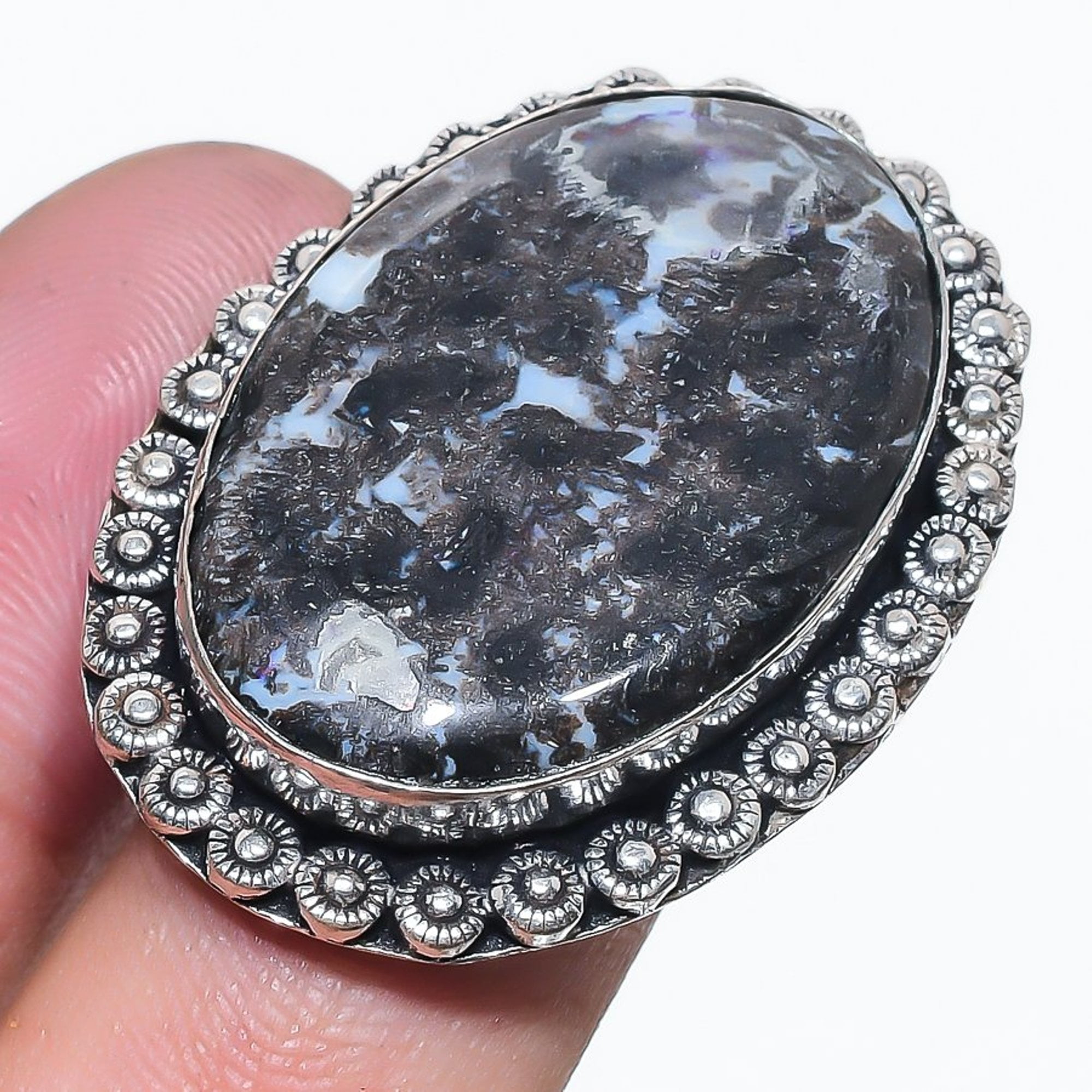 Indigo Gabbro Oval Shape Gemstone Adjustable Ring Handmade Gift Jewelry ...