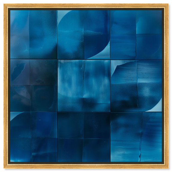 Indigo Glints Canvas Blue Abstract Art by Art Remedy, Gold Frame, 40" x 40"