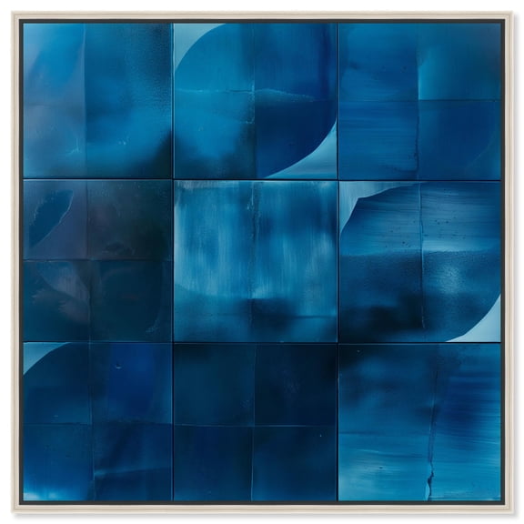 Indigo Glints Canvas Blue Abstract Art by Art Remedy, Silver Frame, 40" x 40"