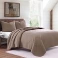 thumbnail image 1 of Indigo Hill Cotton Comfort 3 Piece Quilt Set with Pillow Shams, Gauze Blanket Classic Modern Bedding, Mocha, King, 1 of 8