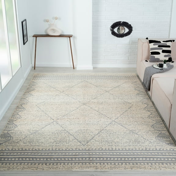 Indigo Ink Contempo Diamond Bohemian Grey Geometric Indoor Area Rug, 6' x 9', Machine Washable