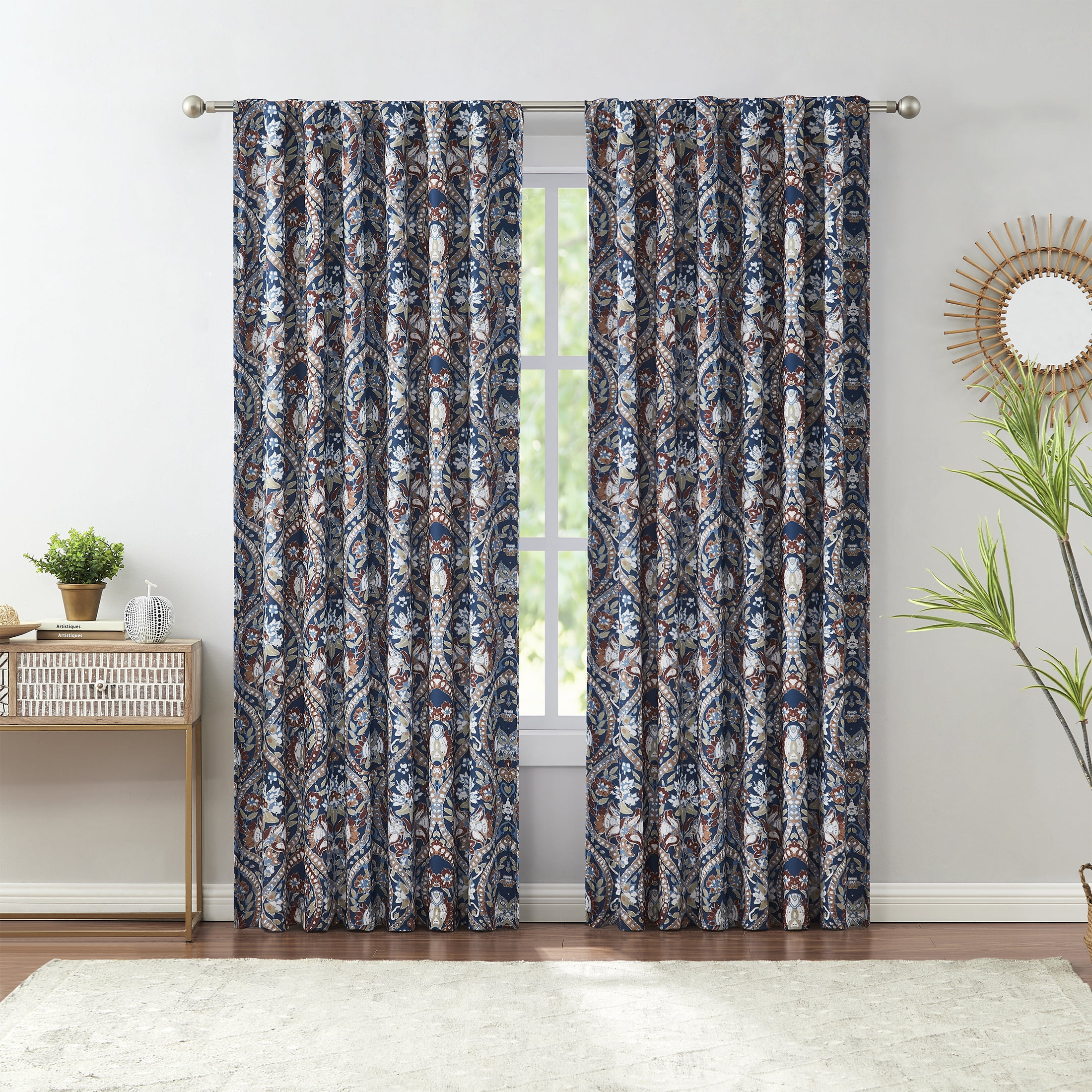 Indigo Ink Dacha Navy/Multicolor Ogee Rod Pocket Blackout Curtain Panel, 52" x 84"