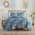 thumbnail image 1 of Indigo Ink Denim 3-Piece Blue Reversible Medallion Boho Quilt Set, King, 1 of 6