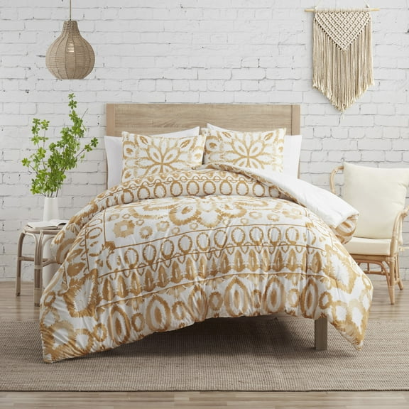 Indigo Ink Panther 3-Piece Panther Gold Boho Medallion Comforter Set, Full/Queen