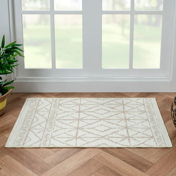 Indigo Ink Tribal Diamond Bohemian Neutral Geometric Indoor Area Rug, 2' x 3', Machine Washable