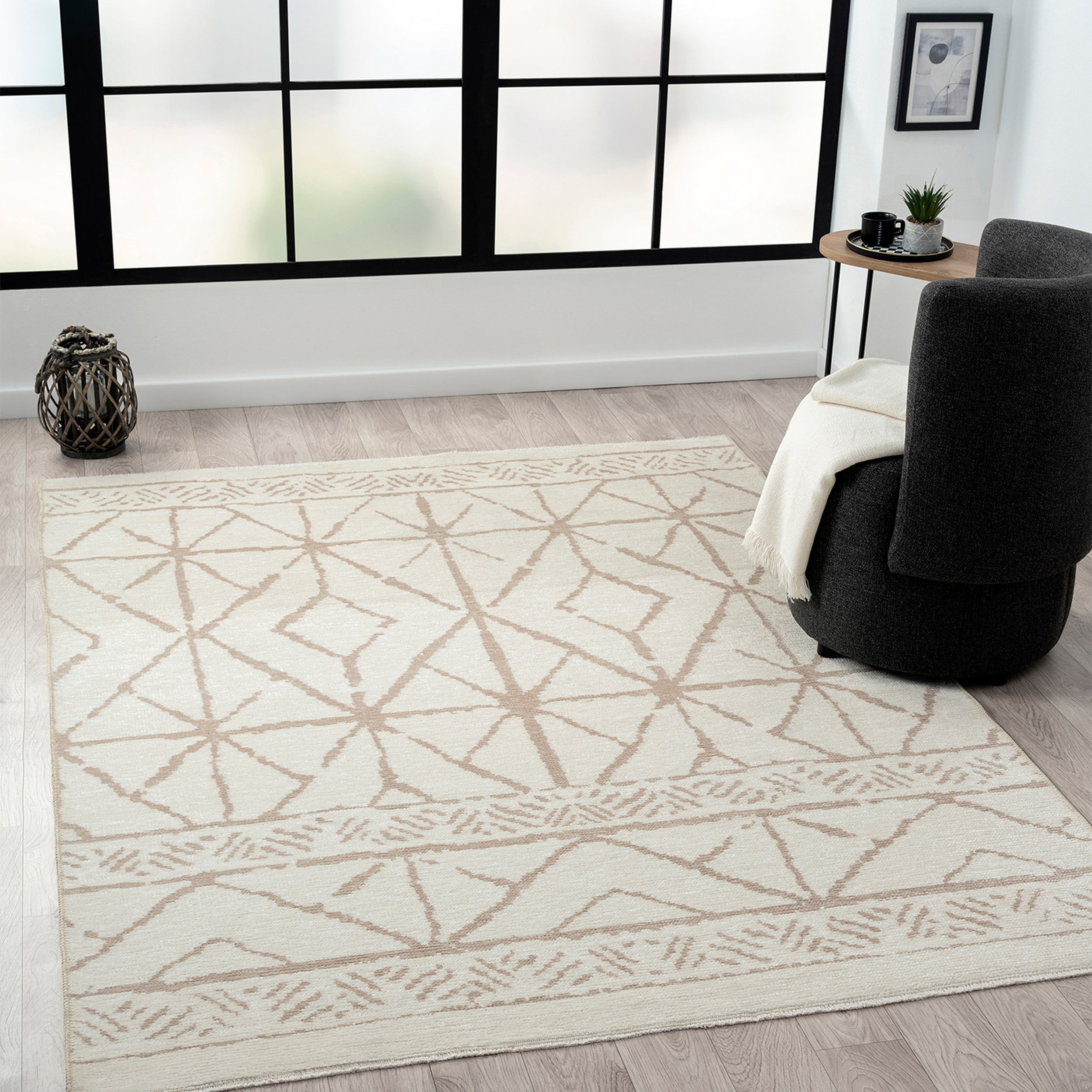 Indigo Ink Tribal Diamond Bohemian Neutral Geometric Indoor Area Rug, 5' x 7', Machine Washable