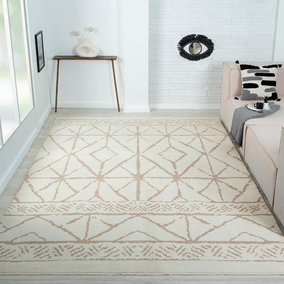 Indigo Ink Tribal Diamond Bohemian Neutral Geometric Indoor Area Rug, 6' x 9', Machine Washable