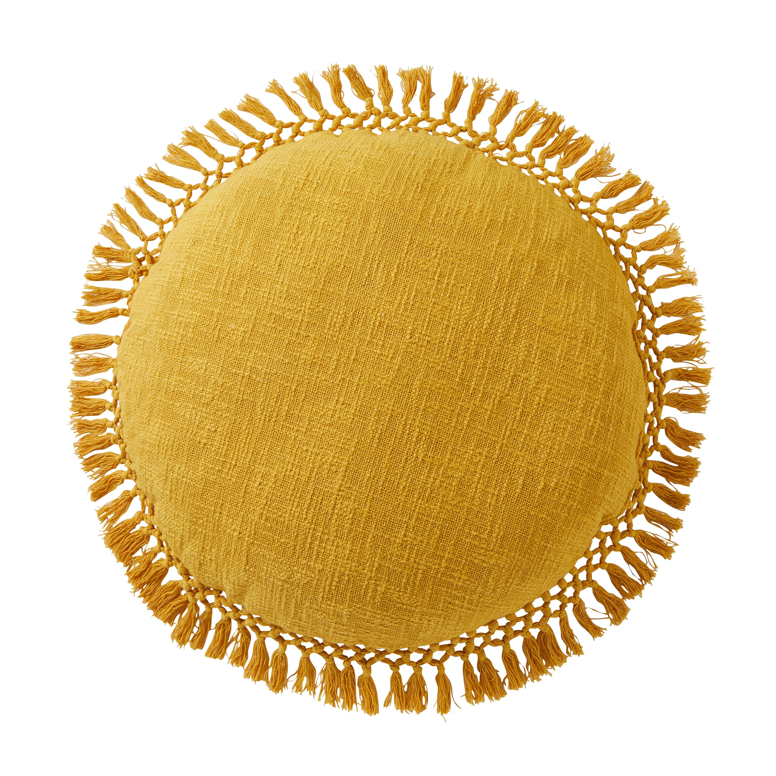Indigo Ink Tufted 20" Gold Boho Round Cotton Decorative Pillow with Tassels