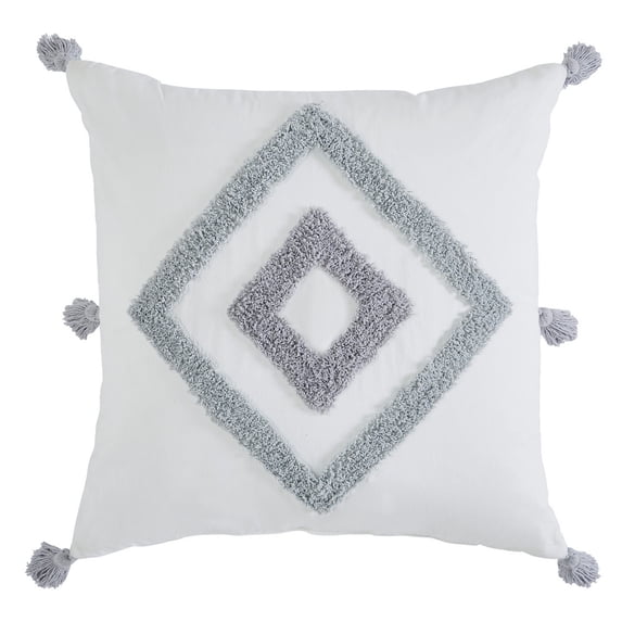 Indigo Ink Tufted 20" x 20" White Boho Diamond Cotton Decorative Pillow
