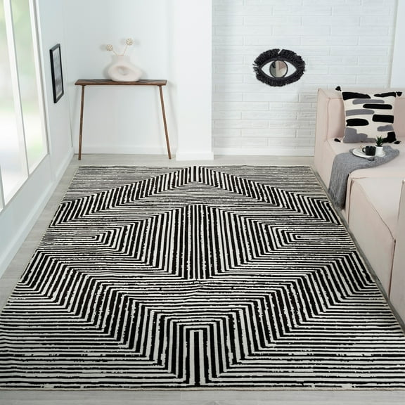Indigo Ink Votra Black Abstract Geometric Indoor Area Rug, 6' x 9', Machine Washable