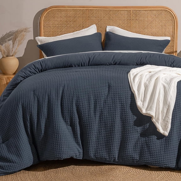 Indigo King Waffle Weave Comforter Set All Season Bedding