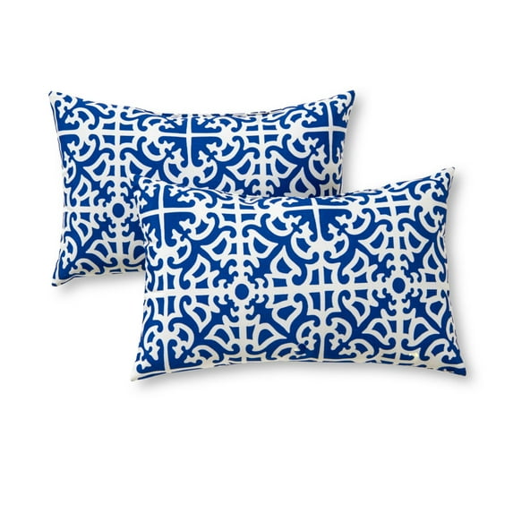 Indigo Lattice 19 x 12 in. Outdoor Rectangle Throw Pillow (Set of 2) by Greendale Home Fashions