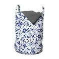thumbnail image 1 of Indigo Laundry Bag, Modern Minimalist Spring Time Flowers Swirls Leaves Image, Hamper Basket with Handles Drawstring Closure for Laundromats, 13" x 19", Pale Blue Navy Blue, by Ambesonne, 1 of 4