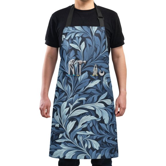 Indigo Leaf Art Prints Chef Kitchen Apron with Pockets for Women Waterproof Aprons for Cooking Baking