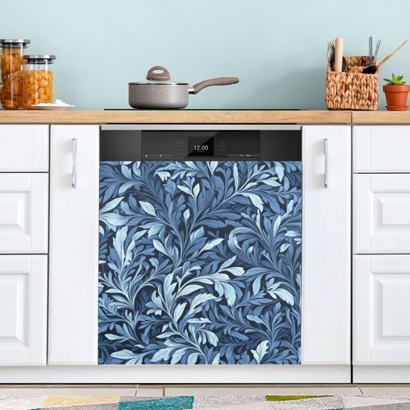 Indigo Leaf Art Prints Dishwasher Magnet Cover for Washers Fridge Panel Decal 23"W x 26"H Inch