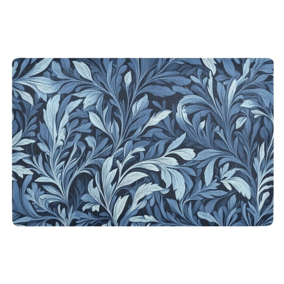 Indigo Leaf Art Prints Floor Door Mat Outdoor Indoor for Home Entrance Welcome Mats 32"x20"
