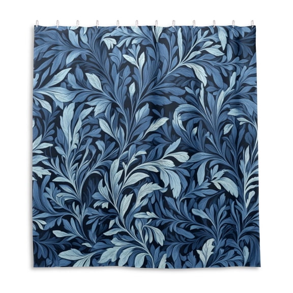 Indigo Leaf Art Prints Shower Curtain Liner 66x72 Inch Waterproof Shower Curtains Decorative Bathroom with 12 Pack Hooks
