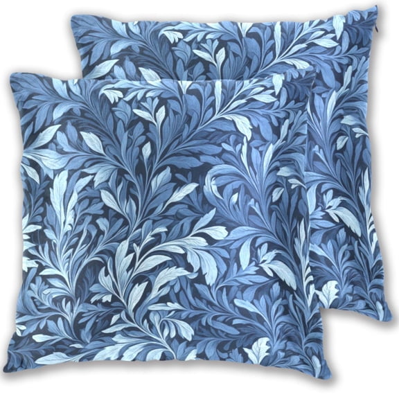 Indigo Leaf Art Prints Throw Pillow Covers 16x16 Inch 2 Packs Decorative Square for Living Room Couch Bed Sofa