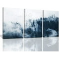 thumbnail image 1 of Indigo Misty Forests Wall Pictures for Bedroom Modern 3 Pieces Canvas Wall Art Mountain Forest in Fog Navy Blue Wall Decor Canvas Art Evergreen Coniferous Trees Gallery Wrapped 12x16inches x3pcs, 1 of 6