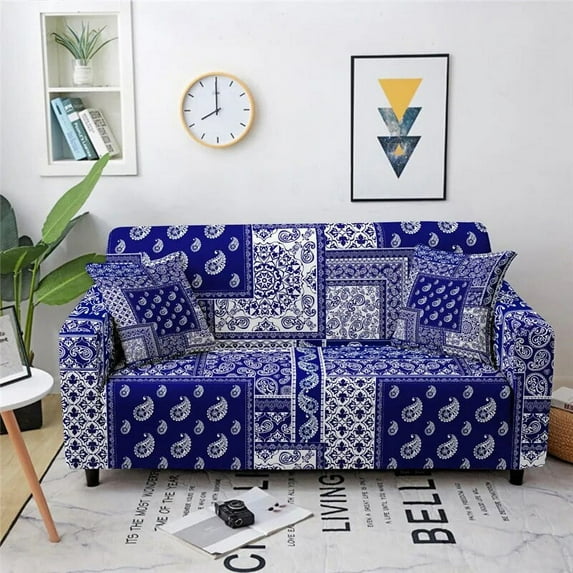 Indigo Paisley Pattern Sofa Universal Slipcover Elastic Non-slip Couch Cover Home r Protector 1/2/3/4 Seater Housse Canapé