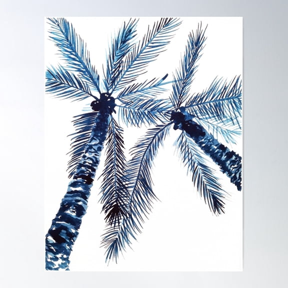 Indigo Palm Trees Poster Wall Art, Modern Wall Decor For Living Room Bedroom, 8x12 UNFRAMED