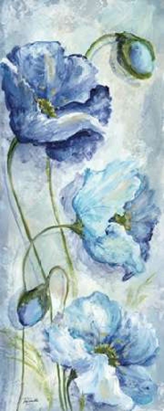Indigo Poppies I Canvas Art - Tre Sorelle Studios (24 x 48)