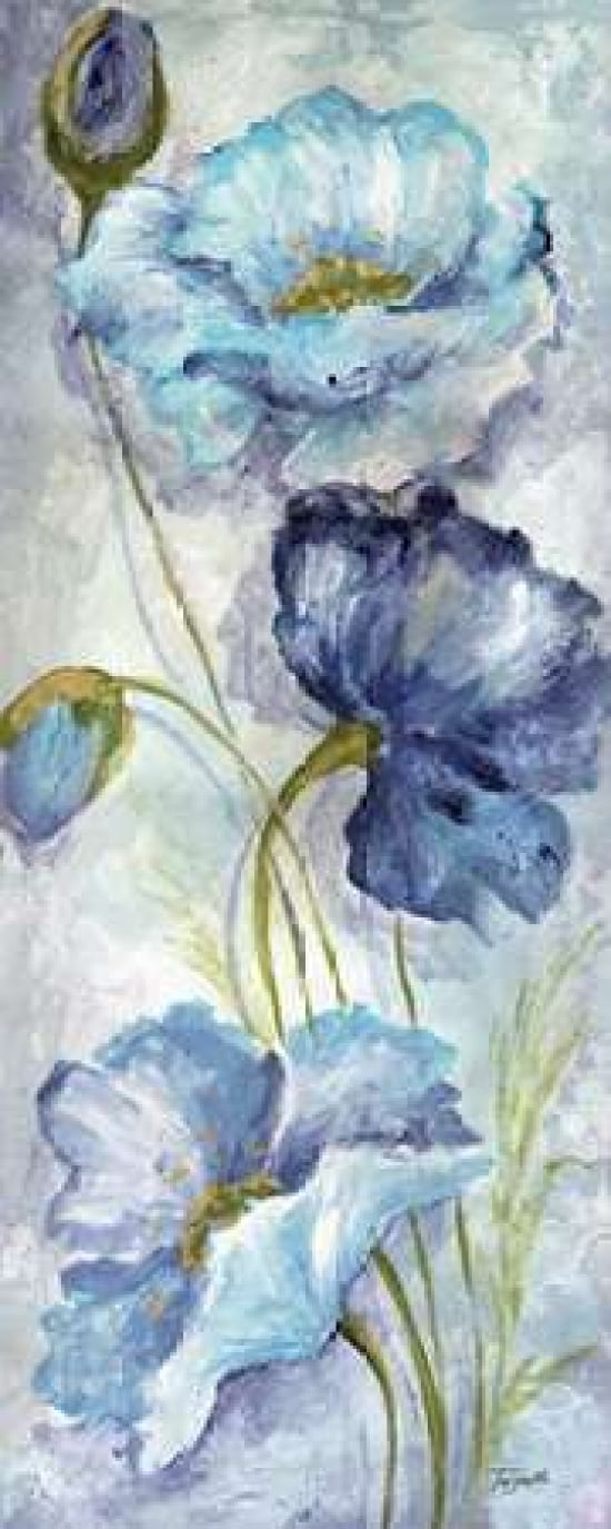 Indigo Poppies II Canvas Art - Tre Sorelle Studios (24 x 48)