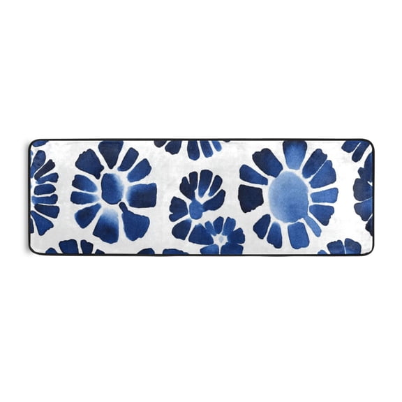 Indigo Print on White Runner Rug for Hallways Kitchen Non Slip 2'x 6' Washable Hall Carpet for Bedroom Entryway Laundry Room