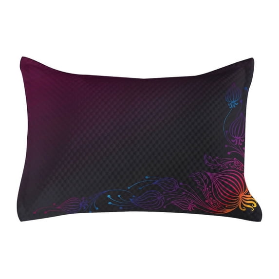 Indigo Quilted Pillowcover, Rainbow Colored Image with Dark Black Purple Ombre Backdrop Flower Like Swirls Art, Standard King Size Accent Pillow Cover for Bedroom, 36" x 20", Multicolor, by Ambesonne