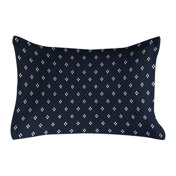 Indigo Quilted Pillowcover, Square Shapes on Dark Blue Backdrop Navy Inspired Pattern Print, Standard King Size Accent Pillow Cover for Bedroom, 36" x 20", Dark Blue and White, by Ambesonne