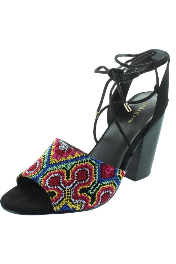 Womens Illia Embroidered Faux Suede Heels