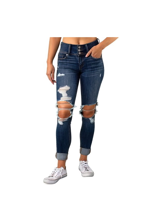 Indigo Rein Above Ankle Mid Rise Narrow Leg Jeans