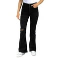 thumbnail image 1 of Indigo Rein BLACK Women's Juniors' Ripped Hi Rise Flare-Leg Jeans,0, W23, 1 of 3